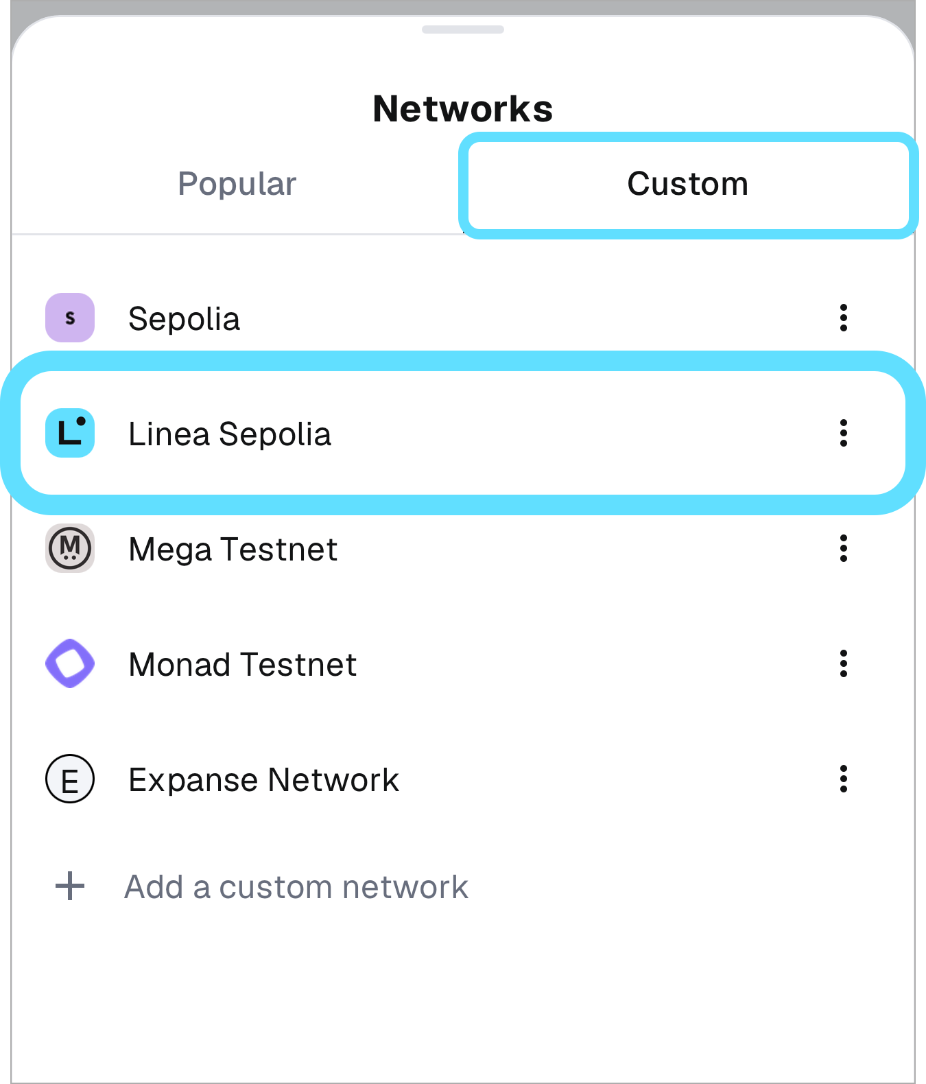 MetaMask mobile custom networks switch to linea sepolia